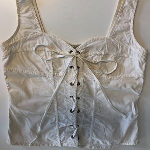 White lace up front tank top